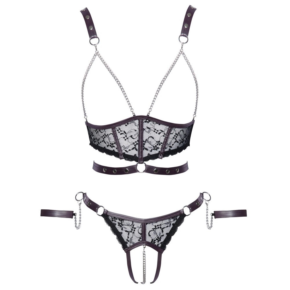 Vibrators, Sex Toy Kits and Sex Toys at Cloud9Adults - Cottelli Lace and Chain Bondage Crotchless Set - Buy Sex Toys Online