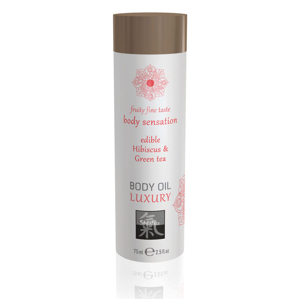 Vibrators, Sex Toy Kits and Sex Toys at Cloud9Adults - Shiatsu Luxury Body Oil Edible Hibiscus And Green Tea 75ml - Buy Sex Toys Online