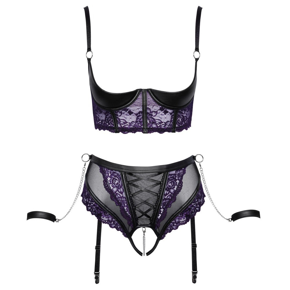 Vibrators, Sex Toy Kits and Sex Toys at Cloud9Adults - Cottelli Quarter Cup Bra, Suspender Briefs And 2 Handcuffs - Buy Sex Toys Online