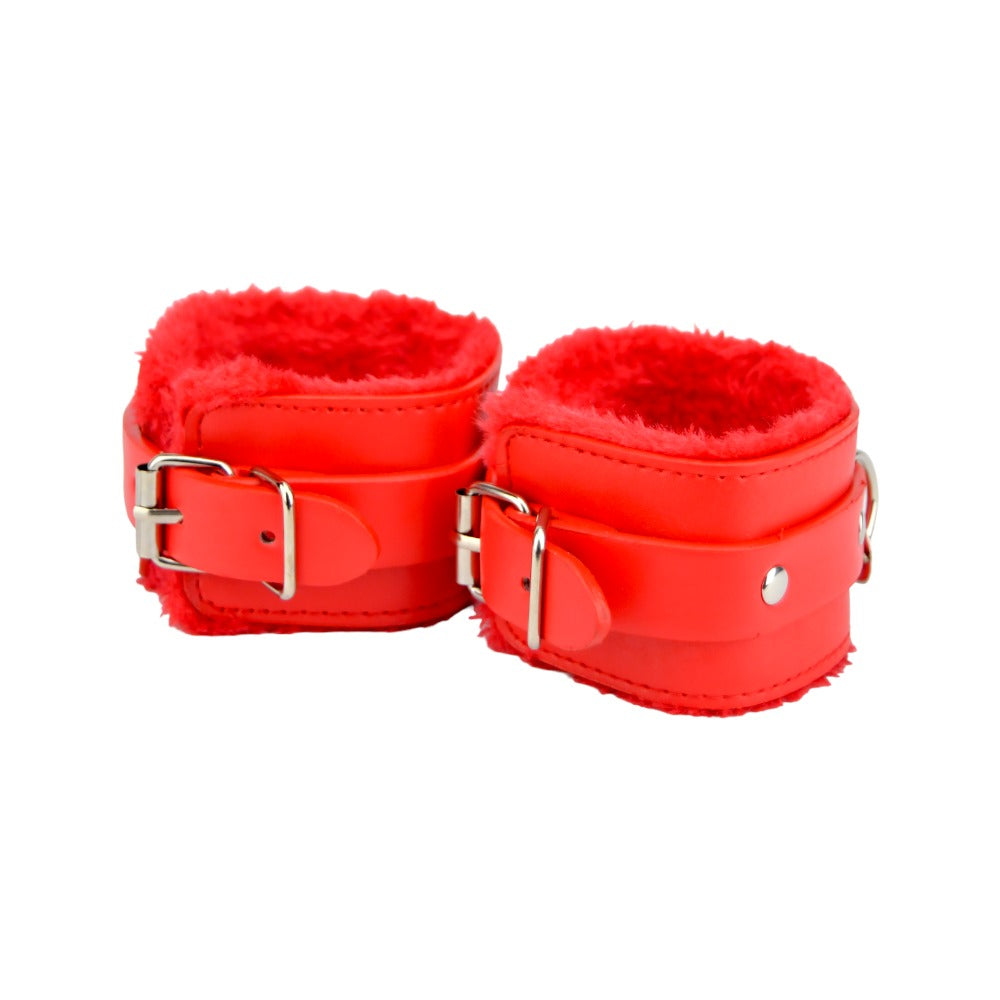 Vibrators, Sex Toy Kits and Sex Toys at Cloud9Adults - Bound to Please Furry Plush Wrist Cuffs Red - Buy Sex Toys Online