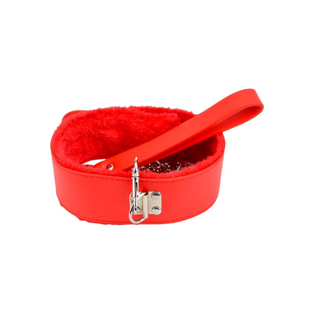 Vibrators, Sex Toy Kits and Sex Toys at Cloud9Adults - Bound to Please Furry Collar with Leash Red - Buy Sex Toys Online