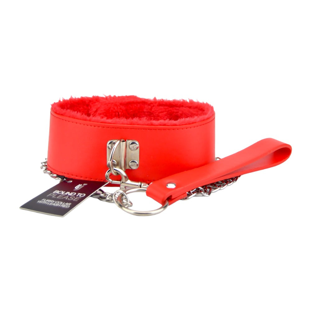 Vibrators, Sex Toy Kits and Sex Toys at Cloud9Adults - Bound to Please Furry Collar with Leash Red - Buy Sex Toys Online
