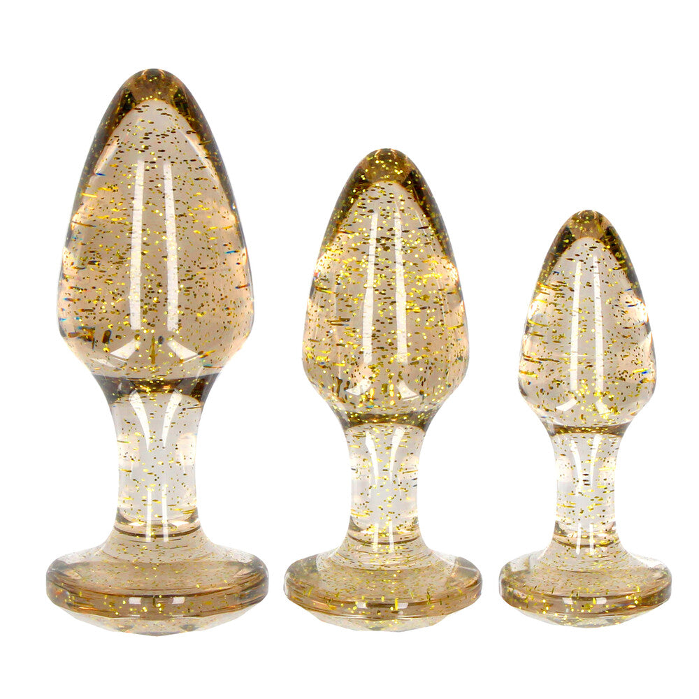 Vibrators, Sex Toy Kits and Sex Toys at Cloud9Adults - Ouch Golden Glitter Acrylic Butt Plug Set - Buy Sex Toys Online