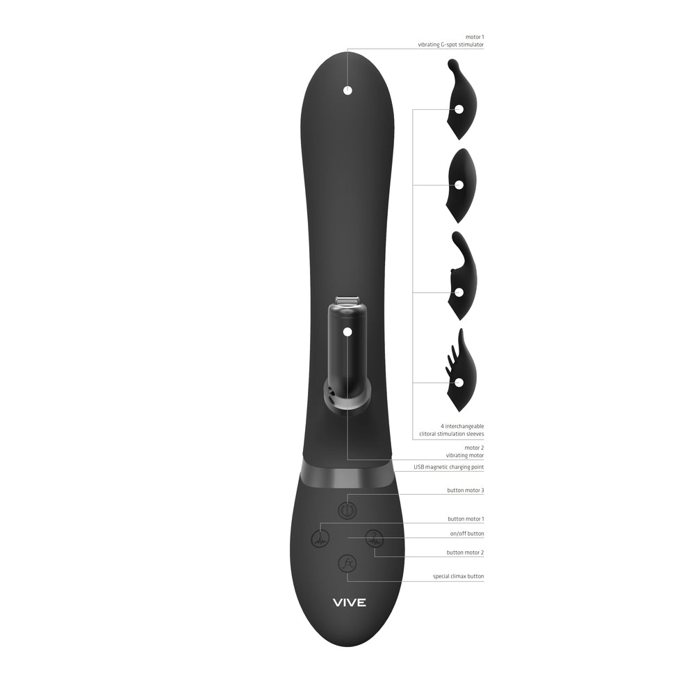 Vibrators, Sex Toy Kits and Sex Toys at Cloud9Adults - Vive Chou Double Action Interchangeable Rabbit Vibrator Black - Buy Sex Toys Online