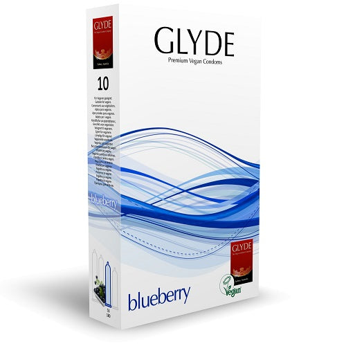 Vibrators, Sex Toy Kits and Sex Toys at Cloud9Adults - Glyde Ultra Blueberry Flavour Vegan Condoms 10 Pack - Buy Sex Toys Online