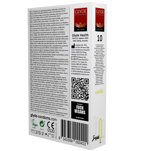 Vibrators, Sex Toy Kits and Sex Toys at Cloud9Adults - Glyde Ultra Vanilla Flavour Vegan Condoms 10 Pack - Buy Sex Toys Online