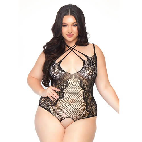 Vibrators, Sex Toy Kits and Sex Toys at Cloud9Adults - Leg Avenue Plus Size Net and Lace Crotchless Body - Buy Sex Toys Online