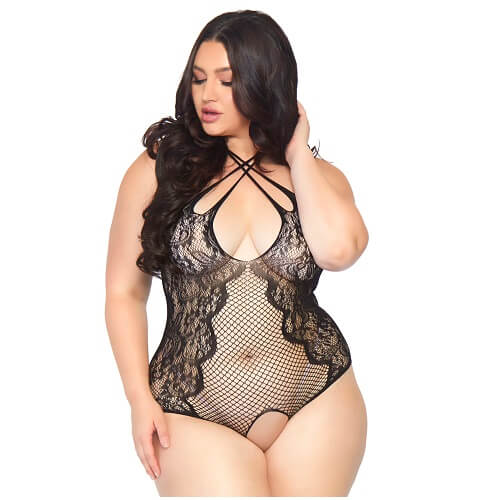 Vibrators, Sex Toy Kits and Sex Toys at Cloud9Adults - Leg Avenue Plus Size Net and Lace Crotchless Body - Buy Sex Toys Online
