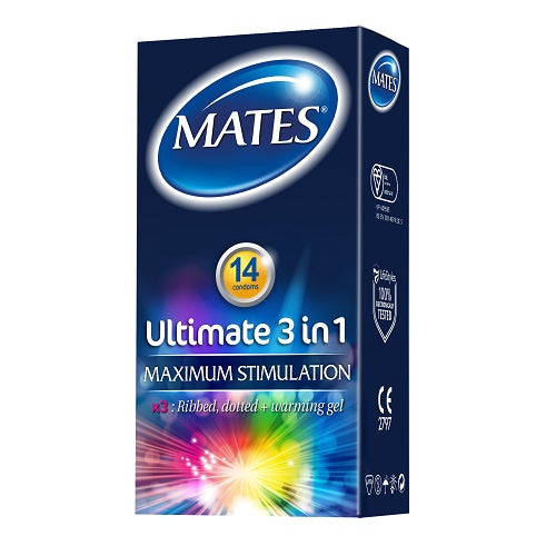 Vibrators, Sex Toy Kits and Sex Toys at Cloud9Adults - Mates Ultimate 3 in 1 Condoms 14 Pack - Buy Sex Toys Online