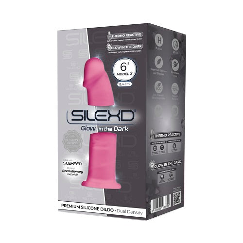Vibrators, Sex Toy Kits and Sex Toys at Cloud9Adults - SilexD 6 inch Glow in the Dark Realistic Silicone Dual Density Dildo with Suction Cup Pink - Buy Sex Toys Online