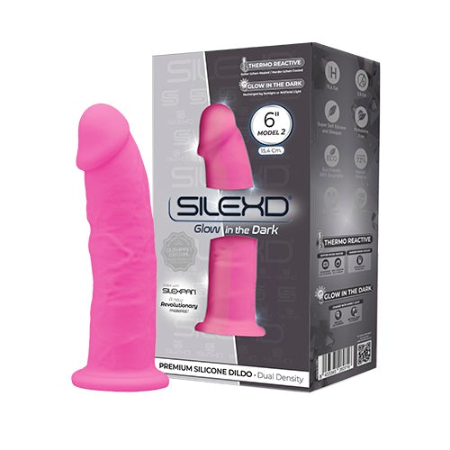 Vibrators, Sex Toy Kits and Sex Toys at Cloud9Adults - SilexD 6 inch Glow in the Dark Realistic Silicone Dual Density Dildo with Suction Cup Pink - Buy Sex Toys Online
