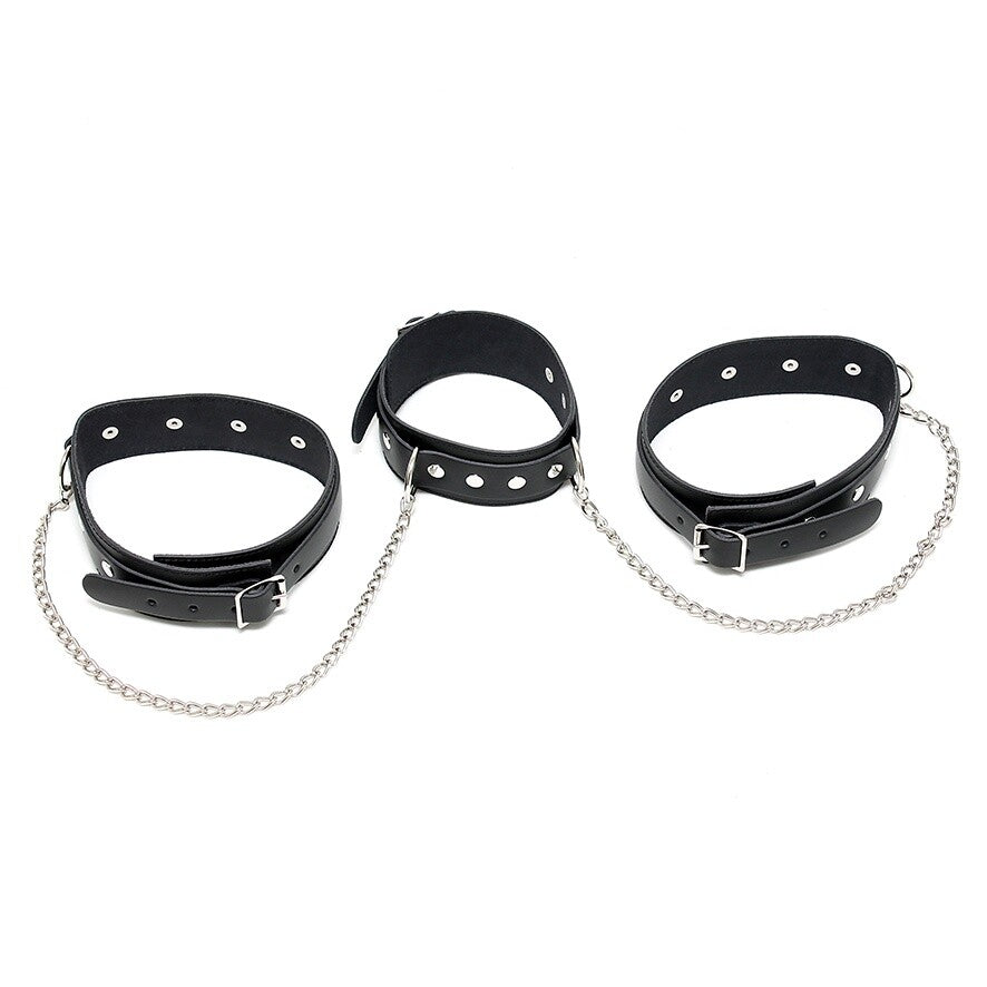 Vibrators, Sex Toy Kits and Sex Toys at Cloud9Adults - Leather Neck And Leg Chain Cuffs - Buy Sex Toys Online