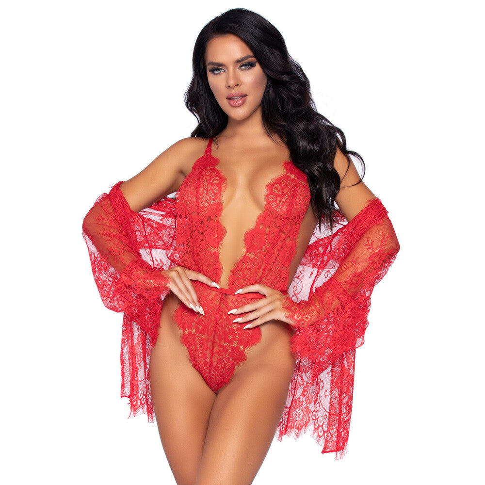 Vibrators, Sex Toy Kits and Sex Toys at Cloud9Adults - Leg Avenue Floral Lace Teddy and Robe Red - Buy Sex Toys Online