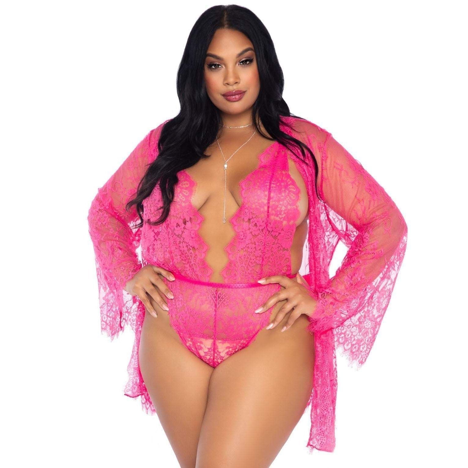 Vibrators, Sex Toy Kits and Sex Toys at Cloud9Adults - Leg Avenue Floral Lace Teddy and Robe Set - Buy Sex Toys Online