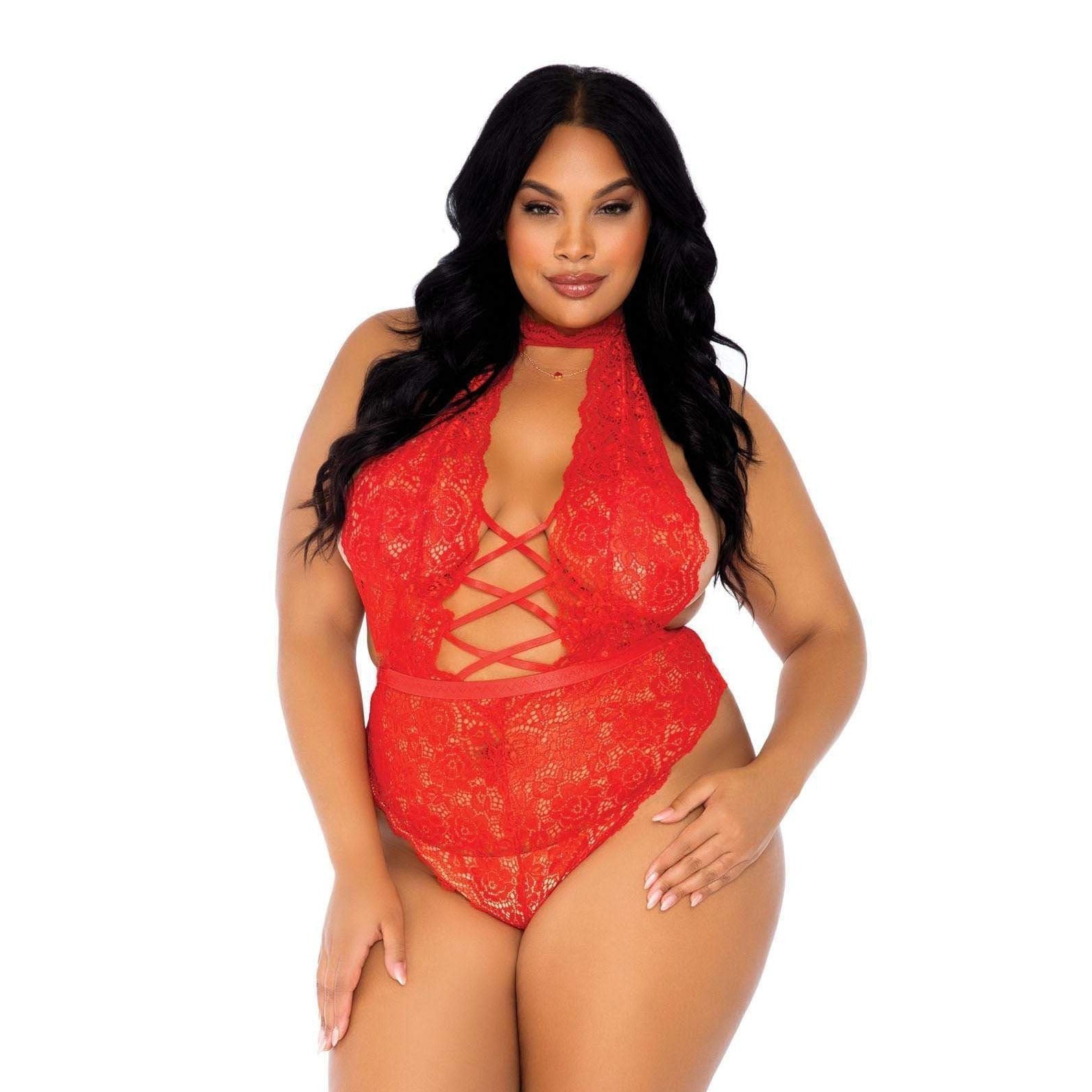 Vibrators, Sex Toy Kits and Sex Toys at Cloud9Adults - Leg Avenue Floral Lace Crotchless Teddy Red UK 18 to 22 - Buy Sex Toys Online