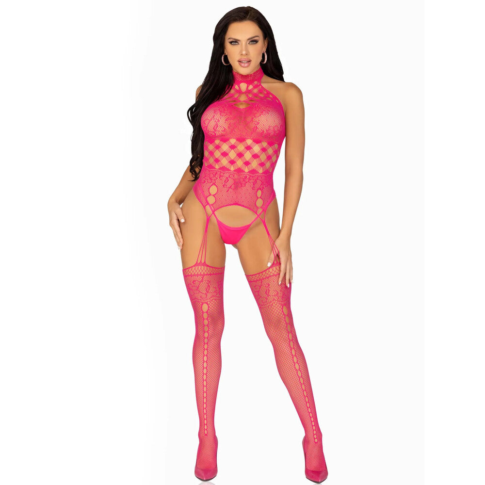 Vibrators, Sex Toy Kits and Sex Toys at Cloud9Adults - Leg Avenue High Neck Halter Net And Lace Suspender UK 6 to 12 - Buy Sex Toys Online