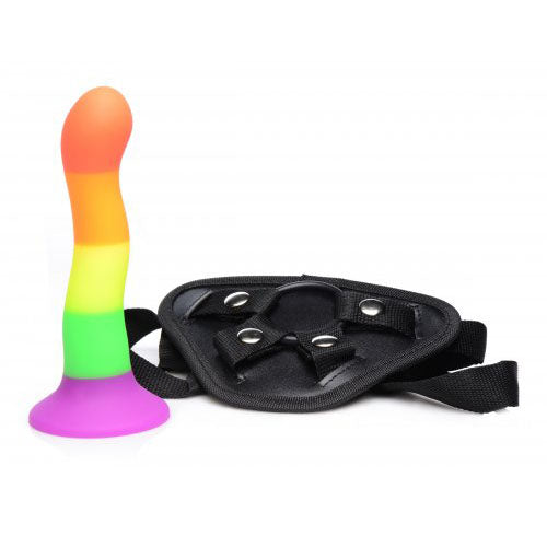 Vibrators, Sex Toy Kits and Sex Toys at Cloud9Adults - Proud Rainbow Silicone Dildo with Harness - Buy Sex Toys Online