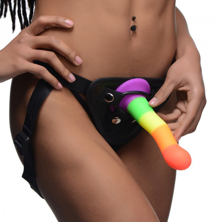 Vibrators, Sex Toy Kits and Sex Toys at Cloud9Adults - Proud Rainbow Silicone Dildo with Harness - Buy Sex Toys Online