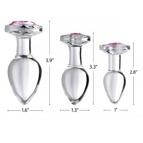 Vibrators, Sex Toy Kits and Sex Toys at Cloud9Adults - Pink Gem Glass Anal Plug Set - Buy Sex Toys Online