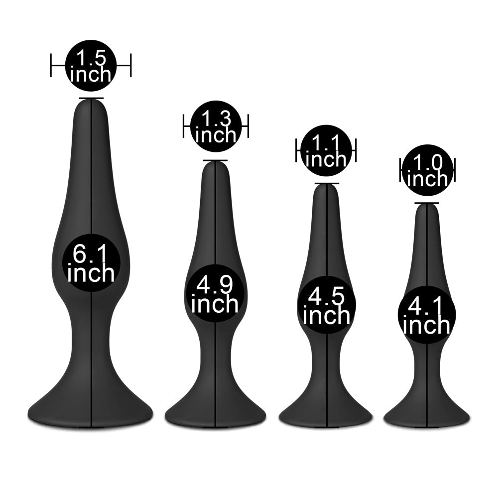 Vibrators, Sex Toy Kits and Sex Toys at Cloud9Adults - Set of Four Silicone Butt Plugs Black - Buy Sex Toys Online