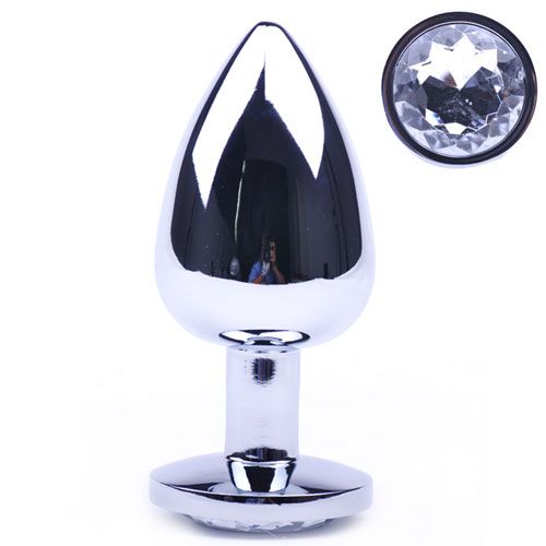 Vibrators, Sex Toy Kits and Sex Toys at Cloud9Adults - Large Metal Anal Plug With Clear Crystal - Buy Sex Toys Online