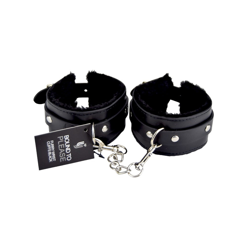 Vibrators, Sex Toy Kits and Sex Toys at Cloud9Adults - Bound to Please Furry Plush Wrist Cuffs Black - Buy Sex Toys Online