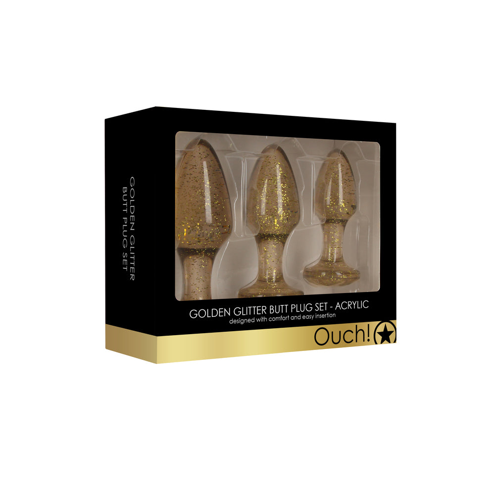 Vibrators, Sex Toy Kits and Sex Toys at Cloud9Adults - Ouch Golden Glitter Acrylic Butt Plug Set - Buy Sex Toys Online