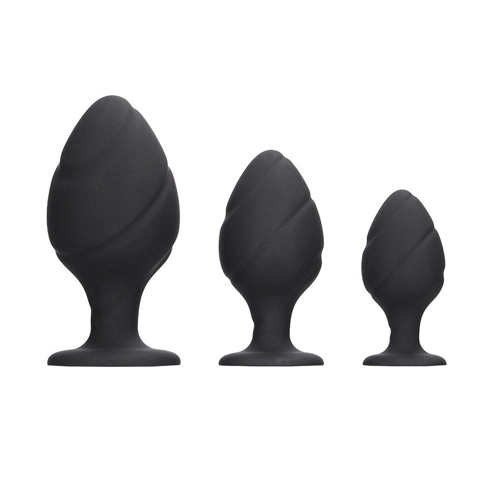 Vibrators, Sex Toy Kits and Sex Toys at Cloud9Adults - Ouch Silicone Swirled Butt Plug Set Black - Buy Sex Toys Online