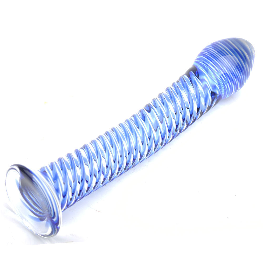 Vibrators, Sex Toy Kits and Sex Toys at Cloud9Adults - Glass Dildo With Blue Spiral Design - Buy Sex Toys Online