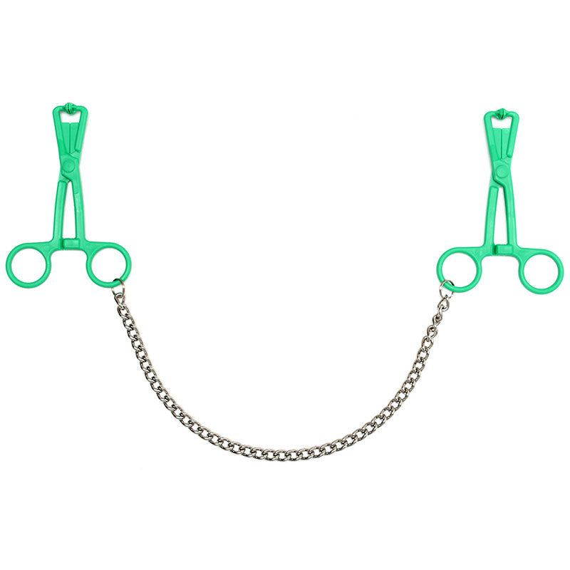 Vibrators, Sex Toy Kits and Sex Toys at Cloud9Adults - Green Scissor Nipple Clamps With Metal Chain - Buy Sex Toys Online