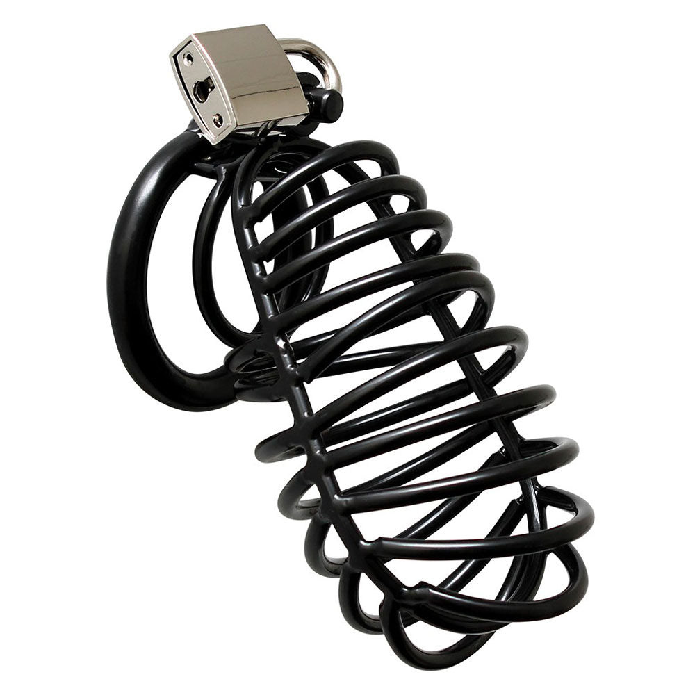 Vibrators, Sex Toy Kits and Sex Toys at Cloud9Adults - Black Metal Male Chastity Device With Padlock - Buy Sex Toys Online