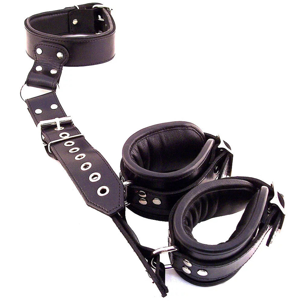 Vibrators, Sex Toy Kits and Sex Toys at Cloud9Adults - Rouge Garments Black Leather Neck to Wrist Restraints - Buy Sex Toys Online