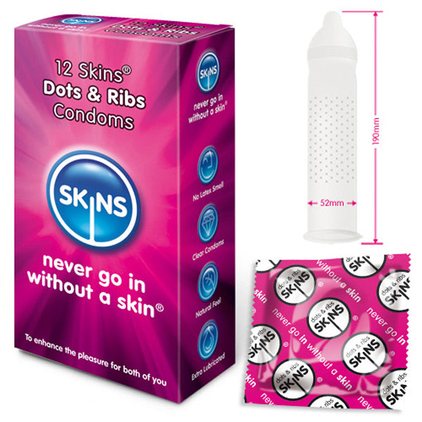 Vibrators, Sex Toy Kits and Sex Toys at Cloud9Adults - Skins Condoms Dots And Ribs 12 Pack - Buy Sex Toys Online