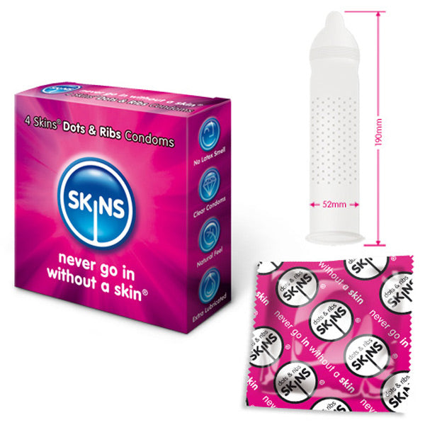 Vibrators, Sex Toy Kits and Sex Toys at Cloud9Adults - Skins Condoms Dots And Ribs 4 Pack - Buy Sex Toys Online