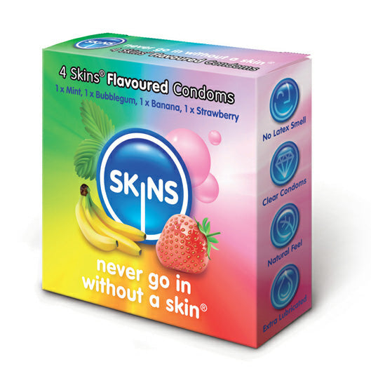 Vibrators, Sex Toy Kits and Sex Toys at Cloud9Adults - Skins Flavoured Condoms 4 Pack - Buy Sex Toys Online