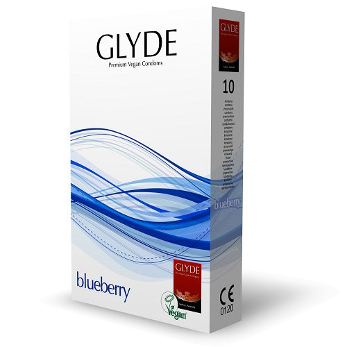 Vibrators, Sex Toy Kits and Sex Toys at Cloud9Adults - Glyde Ultra Blueberry Flavour Vegan Condoms 10 Pack - Buy Sex Toys Online