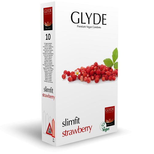 Vibrators, Sex Toy Kits and Sex Toys at Cloud9Adults - Glyde Ultra Slimfit Strawberry Flavour Vegan Condoms 10 Pack - Buy Sex Toys Online