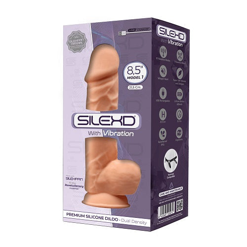 Vibrators, Sex Toy Kits and Sex Toys at Cloud9Adults - SilexD 8.5 inch Realistic Vibrating Silicone Dual Density Girthy Dildo with Suction Cup with Balls - Buy Sex Toys Online