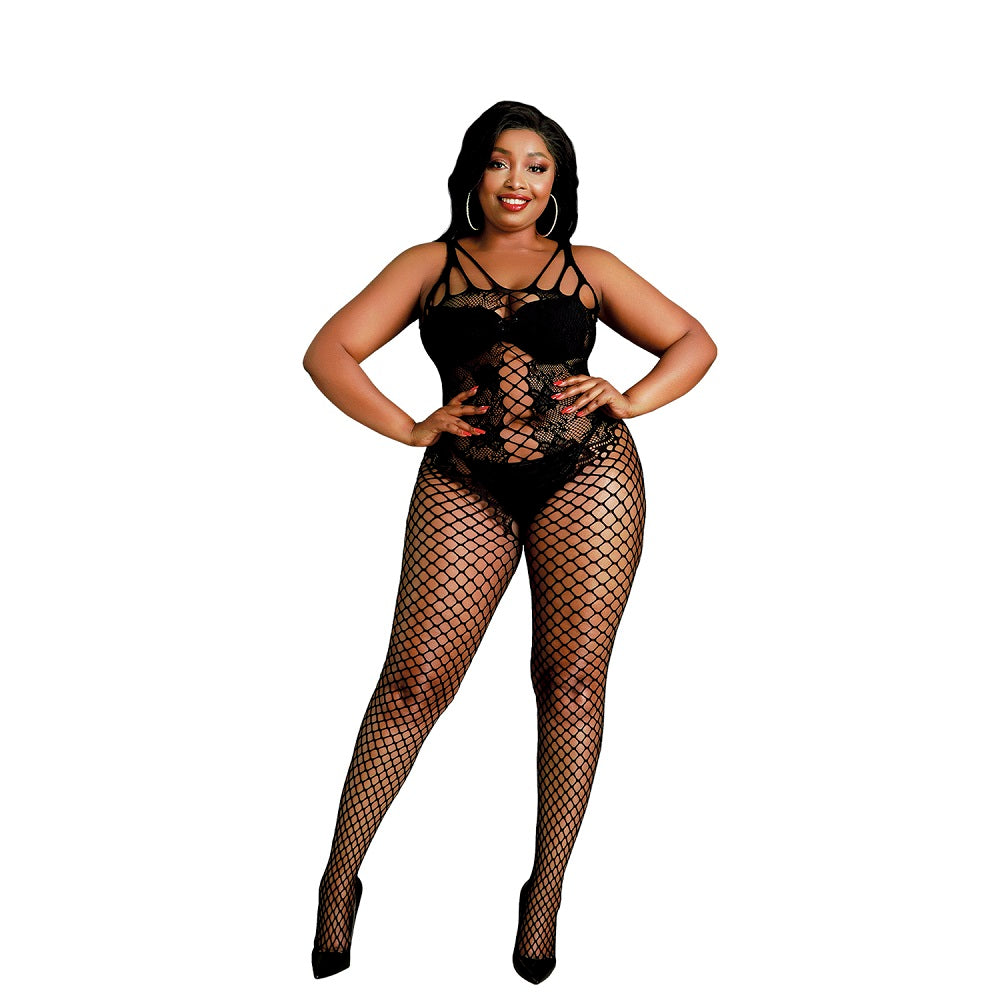 Vibrators, Sex Toy Kits and Sex Toys at Cloud9Adults - Moonlight Lace and Fishnet Bodystocking Black Plus Size - Buy Sex Toys Online