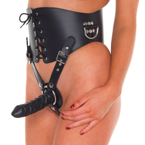Vibrators, Sex Toy Kits and Sex Toys at Cloud9Adults - Leather Waist Corset With Strap On Dildo - Buy Sex Toys Online